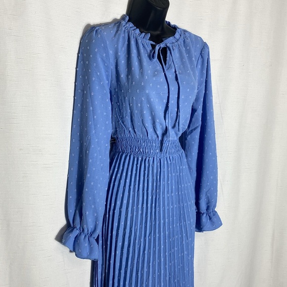 PRETTYGARDEN Fall Long Sleeve V Neck Swiss Dot Pleated A Line Flowy Dresses - Picture 6 of 11